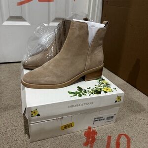 Chelsea & Violet Beige Suede Ankle Booties